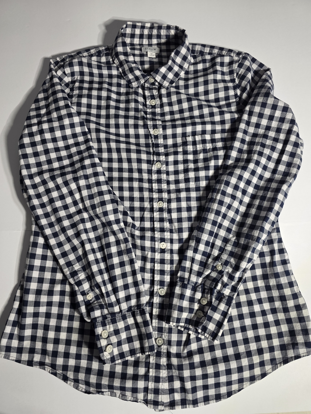 J. Crew Factory Navy gingham button-up shirt in signature fit Size M - Picture 7 of 12
